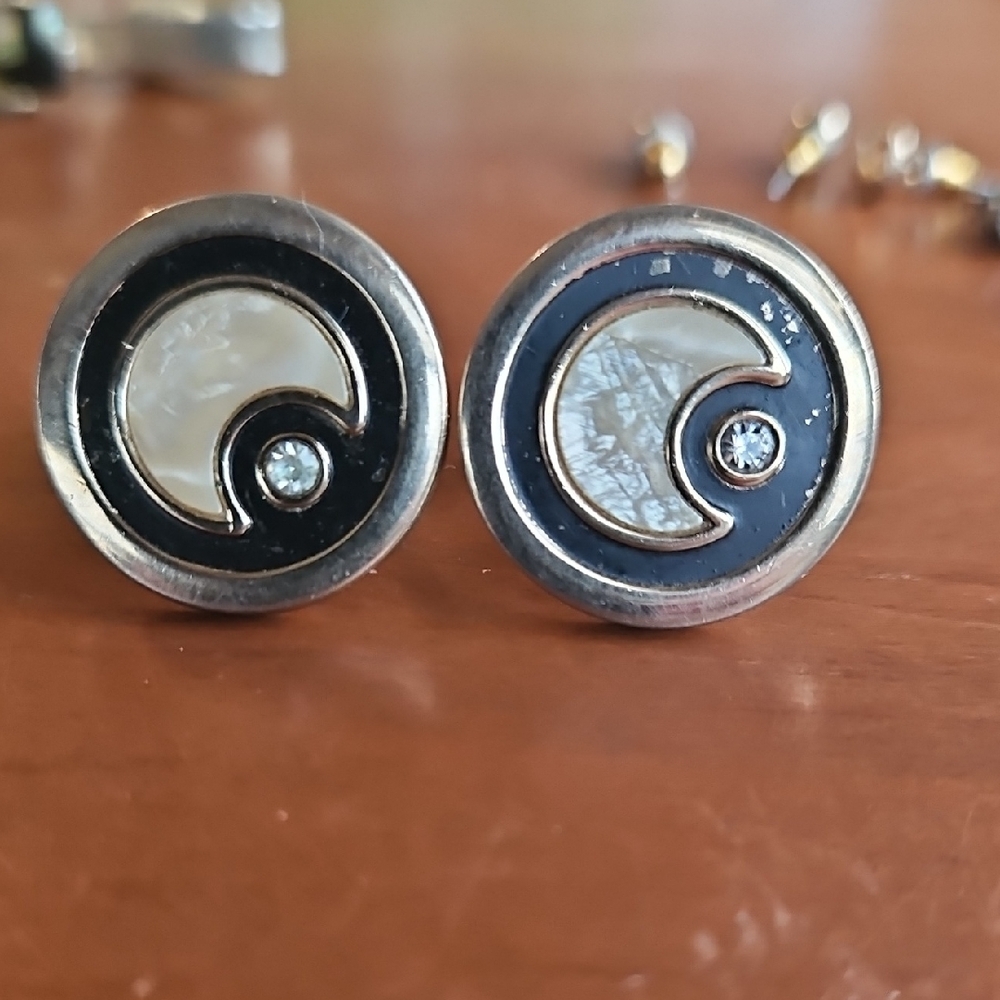 SWANK Black and Gold Cuff Links with Crystal Accent